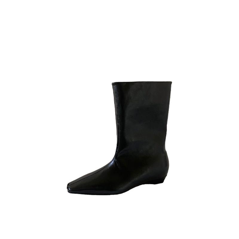 2025 Winter New Pointed Wedge Heel Inner Height Temperament Thin French Fashion Sexy Beauty Female Internet Celebrity Short Boots
