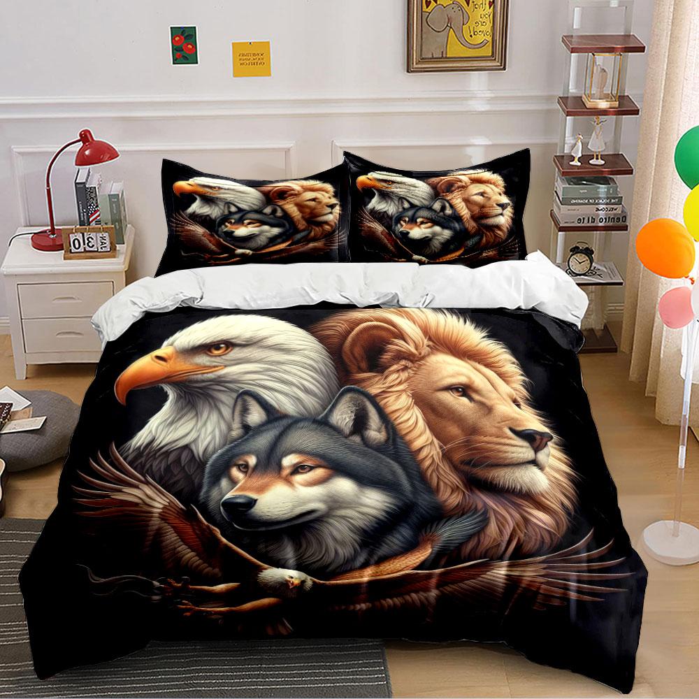 Eagle, Wolf, Lion Animal Print Bedding Duvet Cover Set Duvet Cover Pillowcases (1 * Duvet Cover 2 * Pillowcases, without duvet insert)