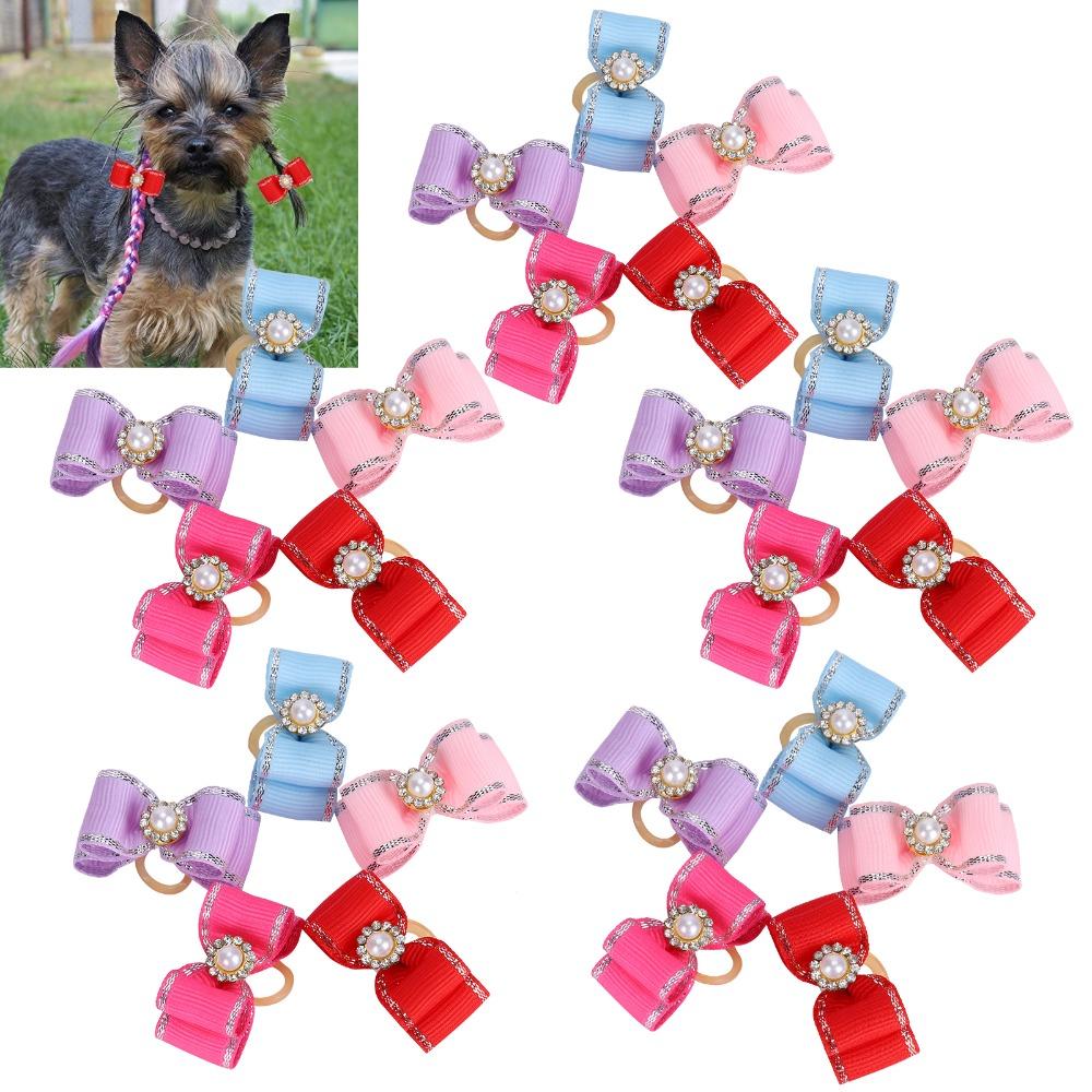 25Pcs Elastic Band Pet Hair Bow Pearl Decor Dog Hair Flower Cute Look Dog Bow Tie Pet Styling