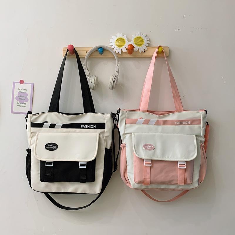 Large capacity trend contrasting color student leisure shoulder bag campus literary and simple handbag