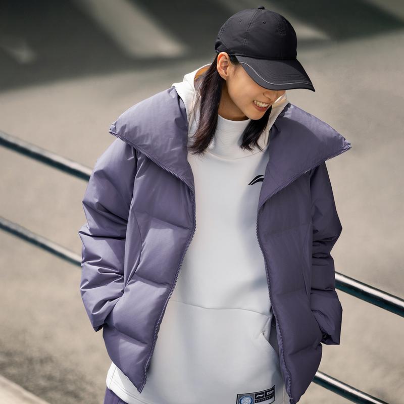 Li Ning Short Down Jacket Women's Crow Gray Purple AYMU472-2