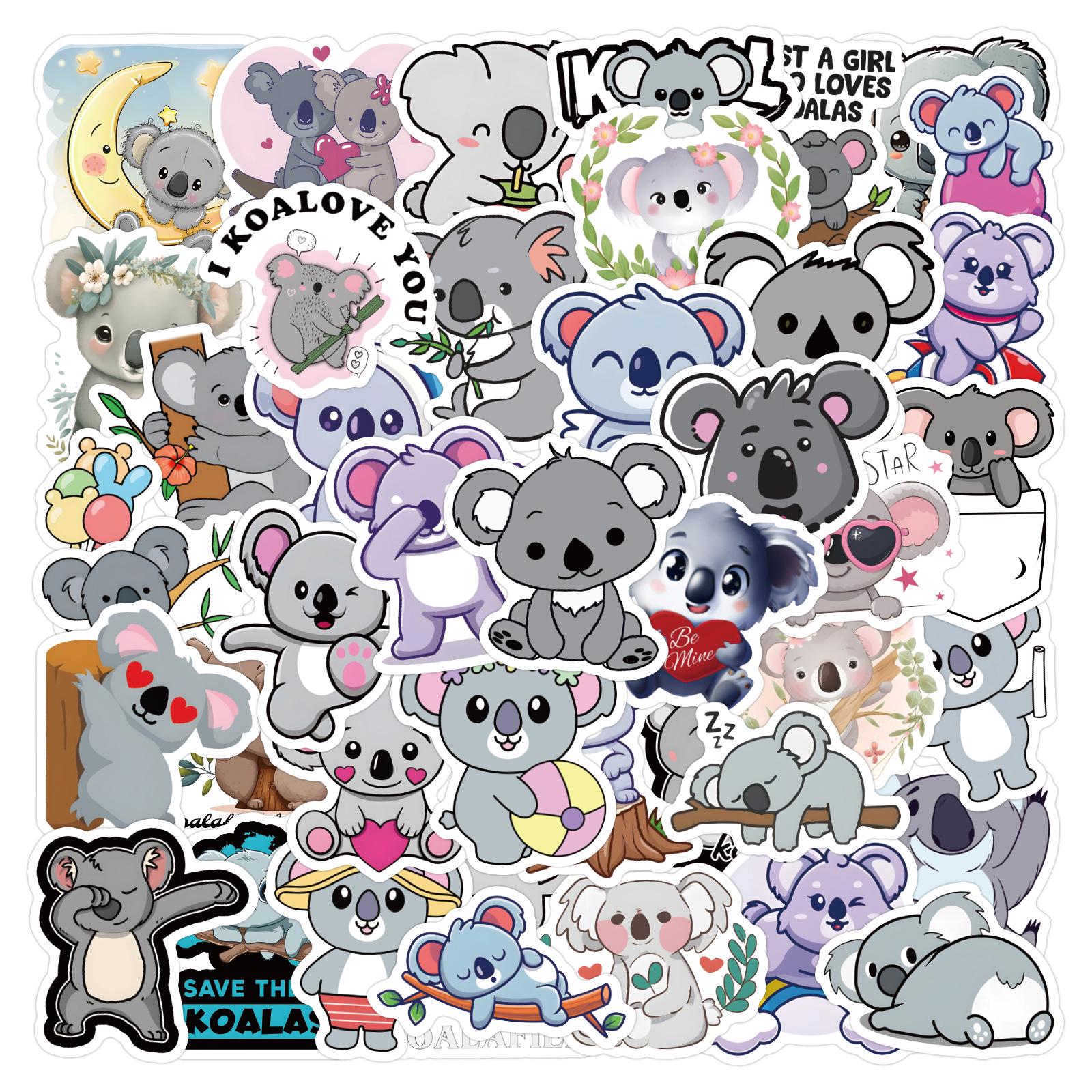 60 Cartoon Koala Animal Stickers for Planner, Stationery, Water Bottle, Phone, Laptop - Waterproof.