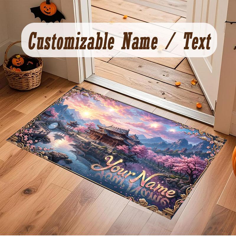 Floral Garden Theme Crystal Velvet Floor Rug Personalized Custom Name Text Warm Carpet Home Decoration