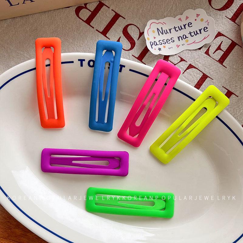 Barrette Carrée Fluorescente Coréenne - Grande, Époxy Coloré pour Filles