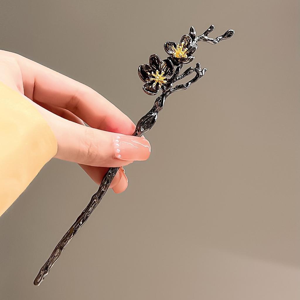 Chinese Style Peach Blossom Branch Women's Simple Metal Flower Chopsticks Hair Clip, Hair Styling Tool, Headwear Accessories