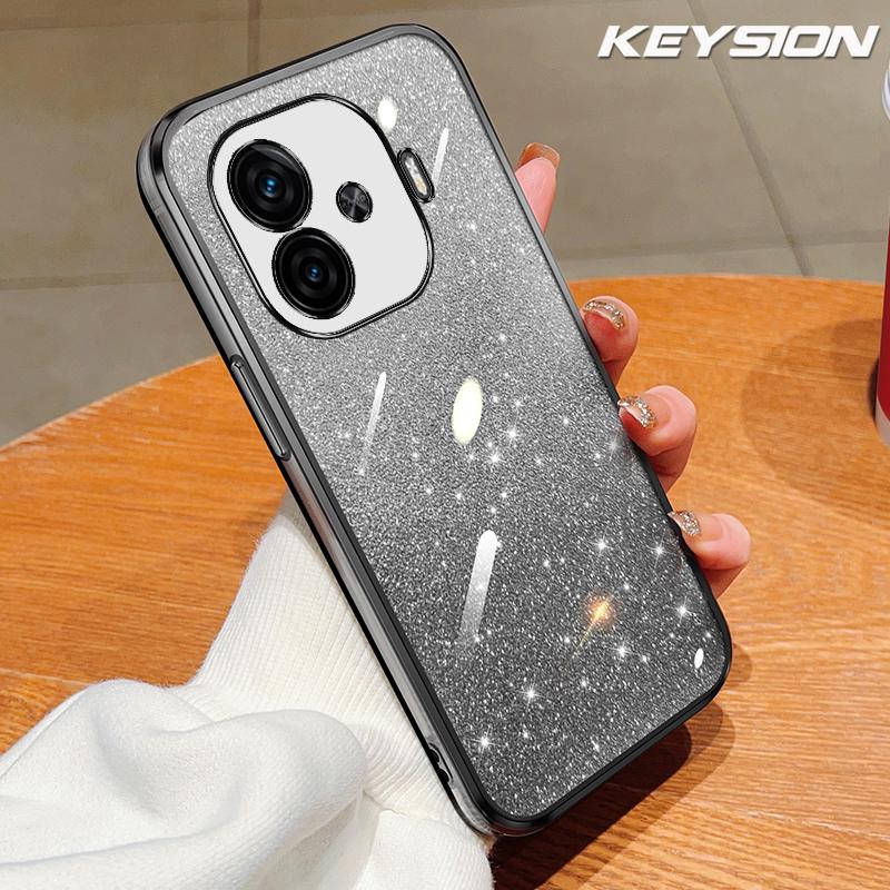 

KEYSION Luxury Plating Glitter Phone Case for IQOO Z9 Turbo+ Transparent Soft TPU Shockproof Cover for IQOO Z9 5G for IQOO Z9 чёрный