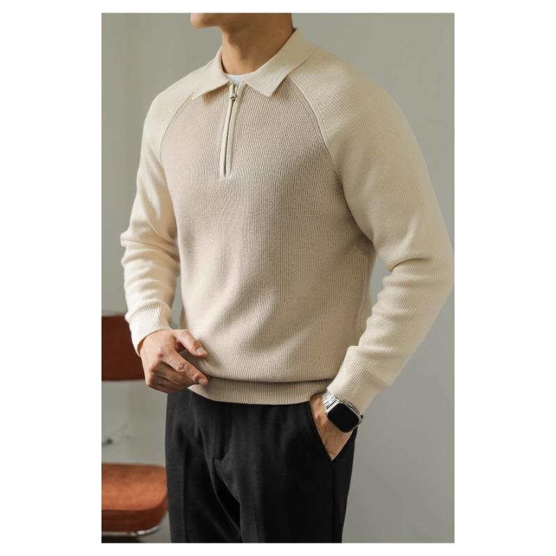 Men S Polo Collar Color Block Knit Sweater Half Zip Casual Spring Autumn