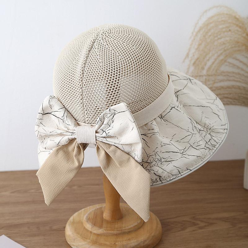 New Summer Women's UV Protection Seaside Breathable Sun Hat Bow Mesh Big Eaves Bucket Hat Sun Hat