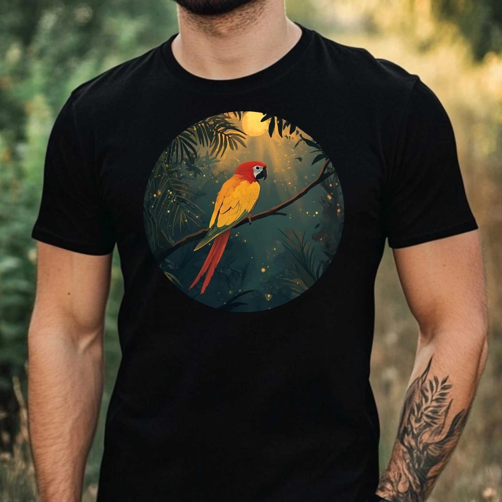 T-Shirt Herren Papagei im Mondlicht Motiv Baumwolle Größe XS bis 5XL L
