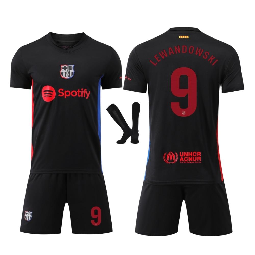 Barcelona Lewandowski 2024/25 Home Jersey Set Black Fan Version Soccer Uniform