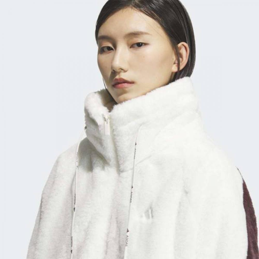 AdidaS Women S Warm Faux Fur overSized Jacket With Drawcord