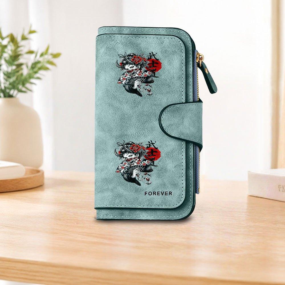 Prajna Geisha Tattoo Long Zipper Wallet, Large Capacity Card Holder, Unisex Clutch Bag, Fashionable Zipper Coin Purse, Suitable for Daily Use, A