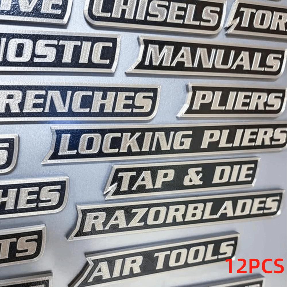 Portable 3D-Printed Tool Box Labels  For Steel Toolboxes Carts Drawers and Cabinets