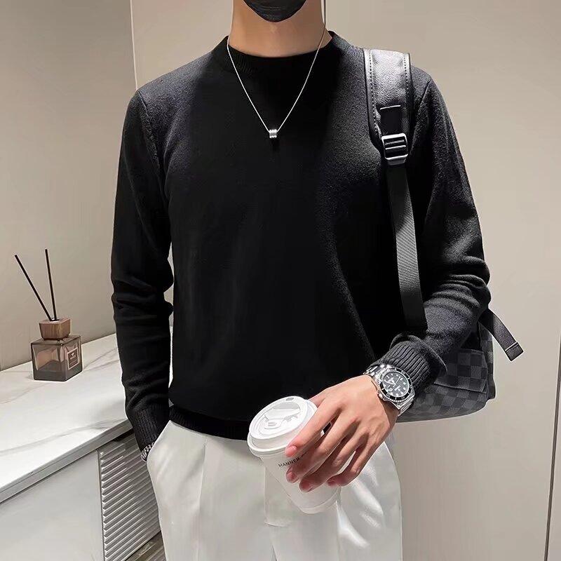 Spring 2024 Men's Sweater Patchwork Assorted Colors Skin-Friendly Fabric Fashion Versatile Top Casual Long-Sleeved Bottoming Shirt