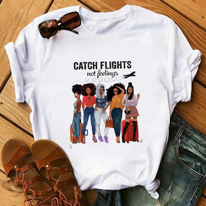 Mode Druck T-shirt Kawaii Melanin T Shirt Frauen Lustige Schwarz Afrikanische Lockige Haare Mädchen Graphic Tees Ästhetischen T-shirt Weibliche Unisex