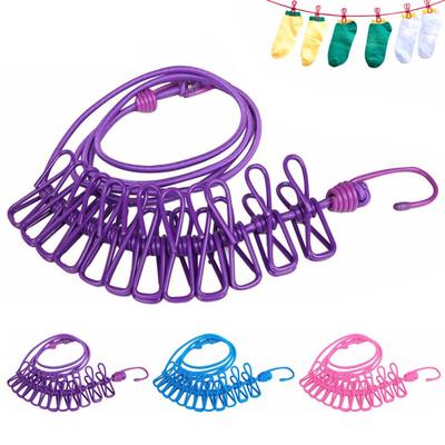 Drying Portable Clothes with Clips   12 Clothes Elastic Hanger Line Windproof