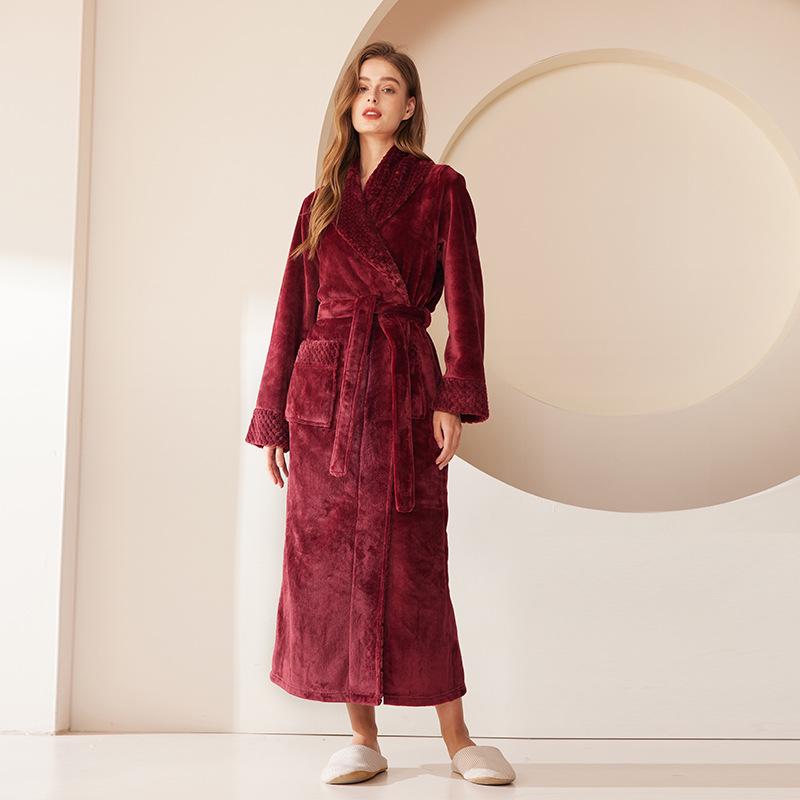Patchwork Plus Size Losse Flanellen Koraalvlies Badjas voor Mannen & Vrouwen - Herfst Winter