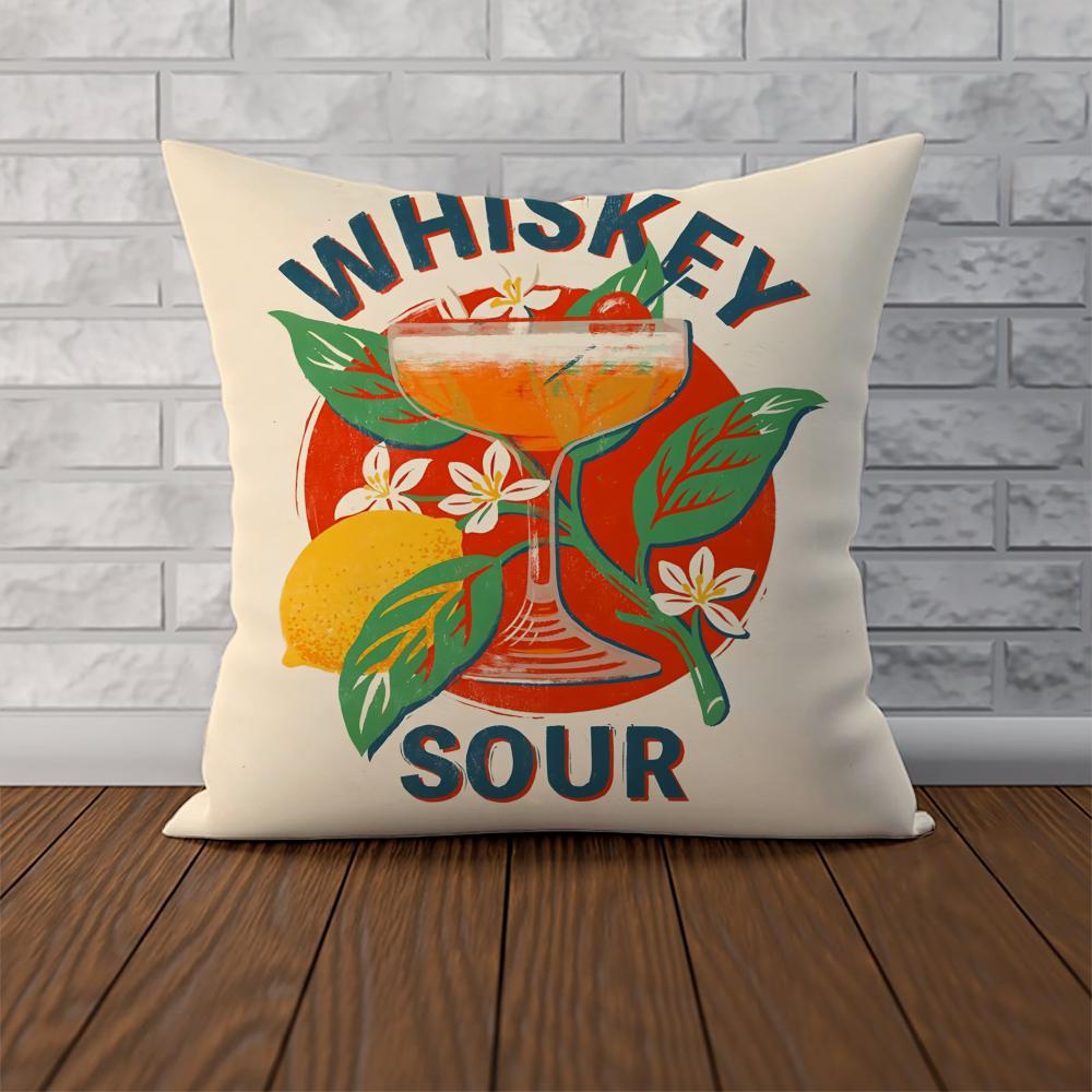 Whiskey Sour Cocktail Pillow Case For Car Sofa Decorative Home Doublesided Print Plush Square Throw Pillow Cushion Cover