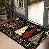 Folk Art Christmas Tree Rug, Scandinavian Snowflake Pattern Mat with Black Backdrop for Holiday Home Decor