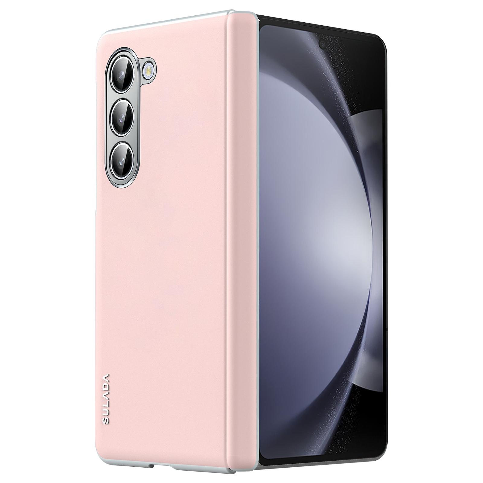 

For Samsung Galaxy Z Fold5 5G Magnetic Case Hinge Protection Leather+PC Phone Cover Pink