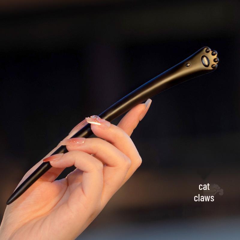 High-End Natural Ebony Wood Hairpin - Extended Chinese Ancient Style Black Hair Bun Accessory