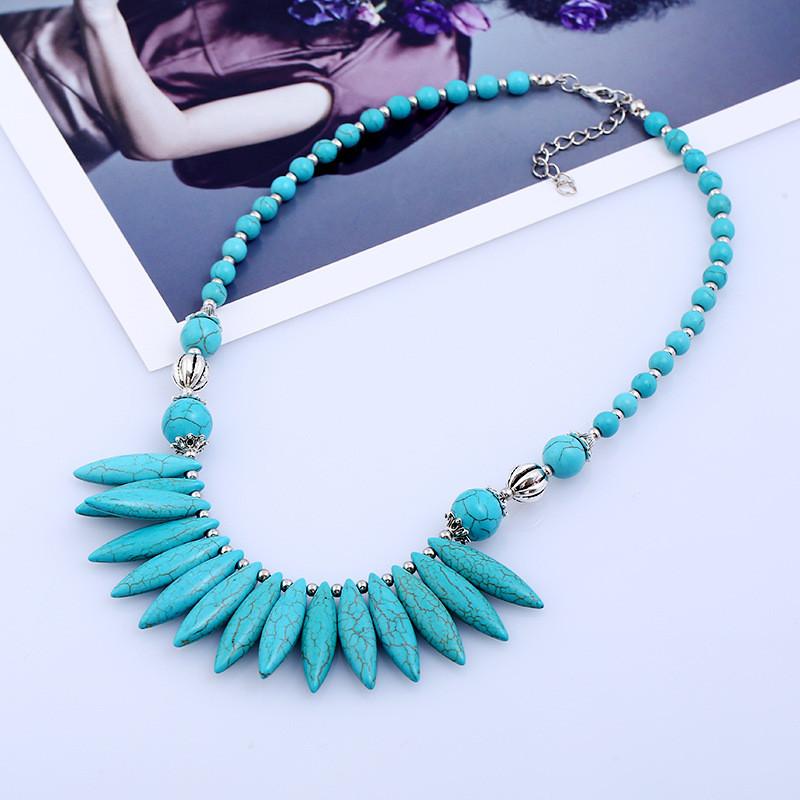 Bohemian Necklace Turquoise With Long Teeth And Pendant For Daily Wear