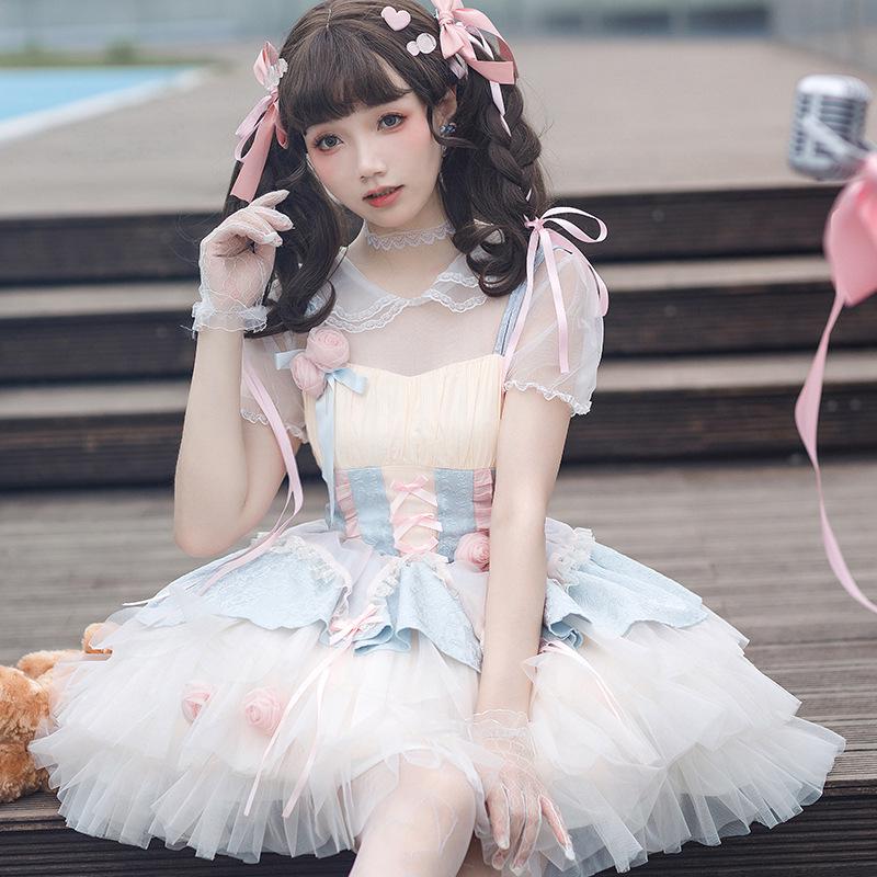 

Оригинальное женское платье-подтяжка Peach Rose Lolita – Daily Cute Sweet Style M