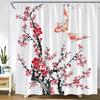 Flower Carp Shower Curtains Bird Red Floral Koi Fish Ink Plants Mountain Water Landscape Fabric Bathroom Decor Bath Curtain Sets