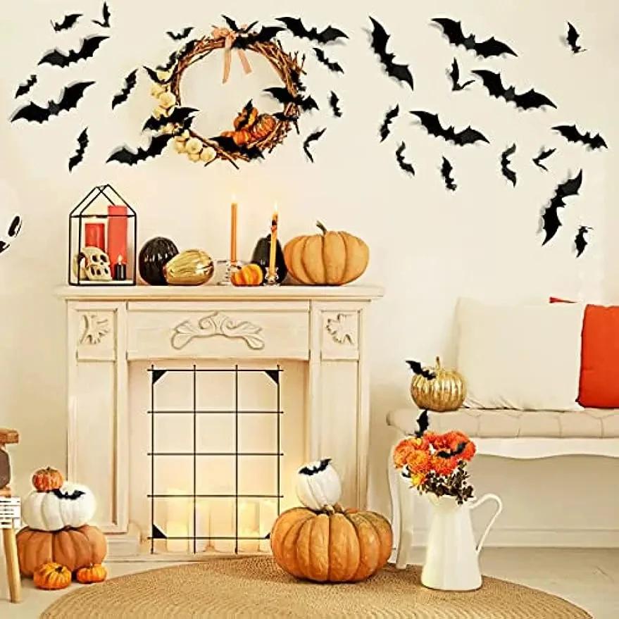 72pcs 3D Black PVC Bat Wall Stickers Halloween Decorations Scary Party Props DIY Home Bar Room Decoration for Spooky Halloween Night