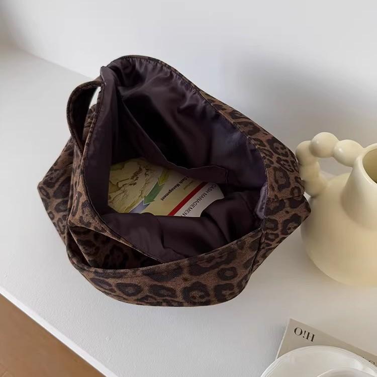 Autumn And Winter Suede Leopard Print Bag Women'S Fashion Versatile Retro Casual Commuter Shoulder Tote Bag
