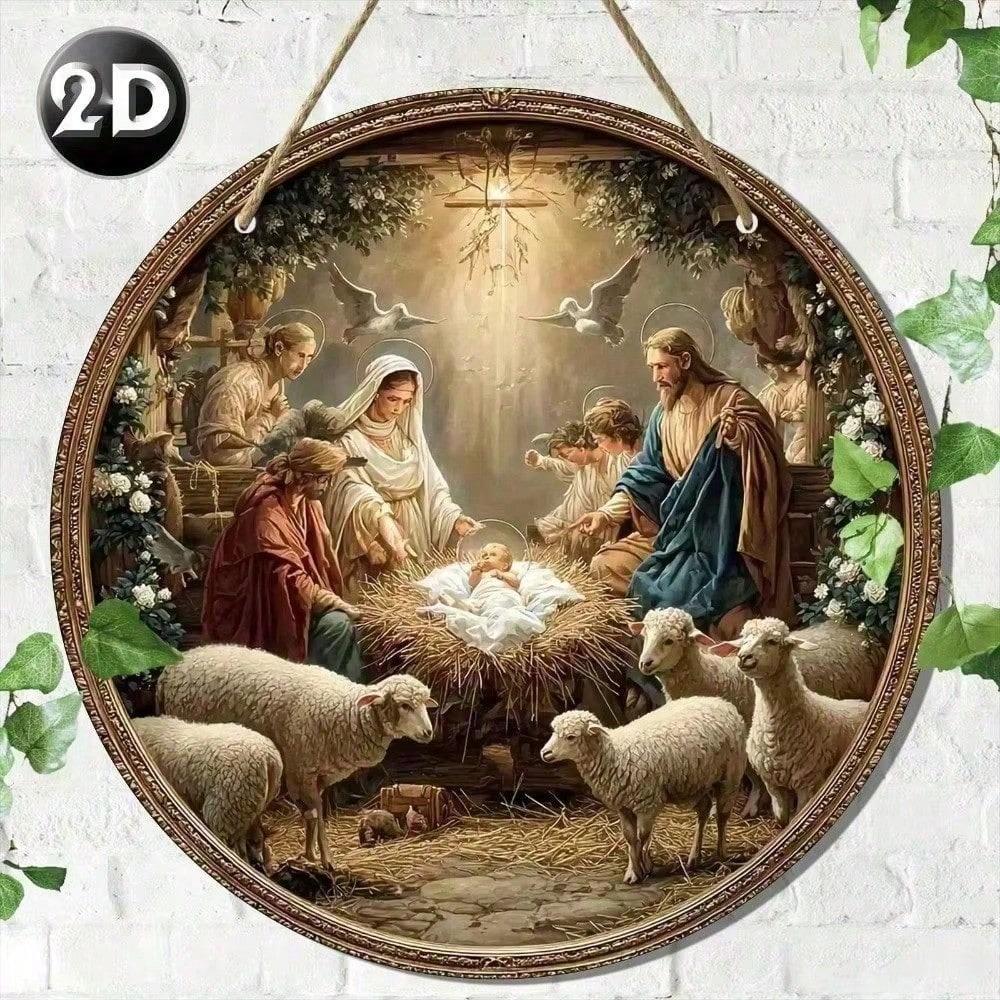 Metal Wall Art Jesus Christmas Round Vintage Wood Decor Kitchen