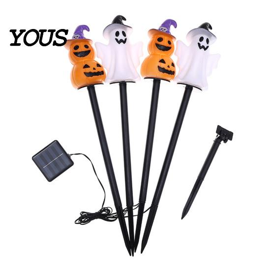 Solar Powered Yard Stakes 4Pcs/Set Halloween Ghost Stake Light, 4-in-1 Pumpkin with LED Outdoor Waterproof Garden Light Lights, Decorative