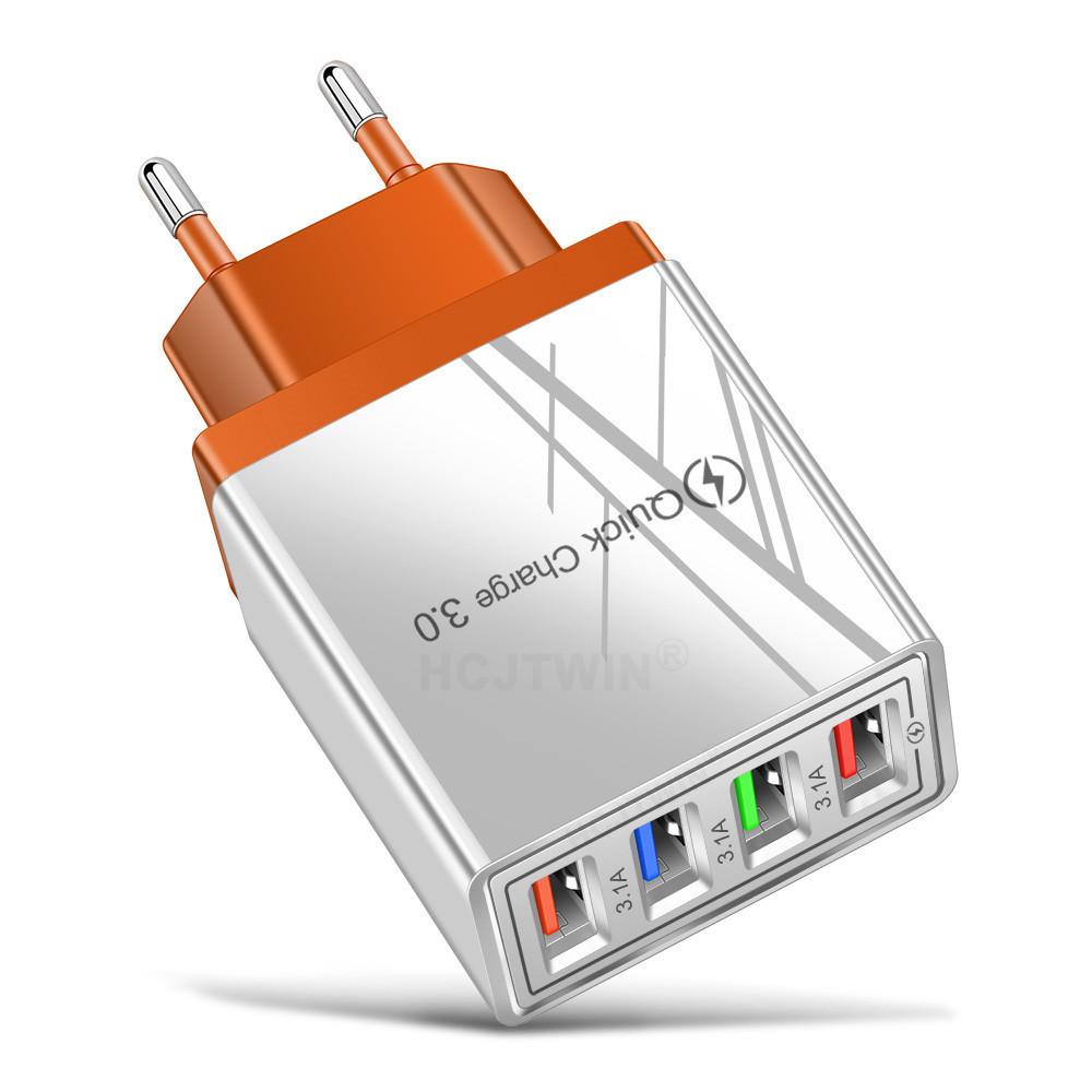 4-Port USB Mobile Charger 3A with LED Light for EU/US Specs, Compatible with Tablets & Phones