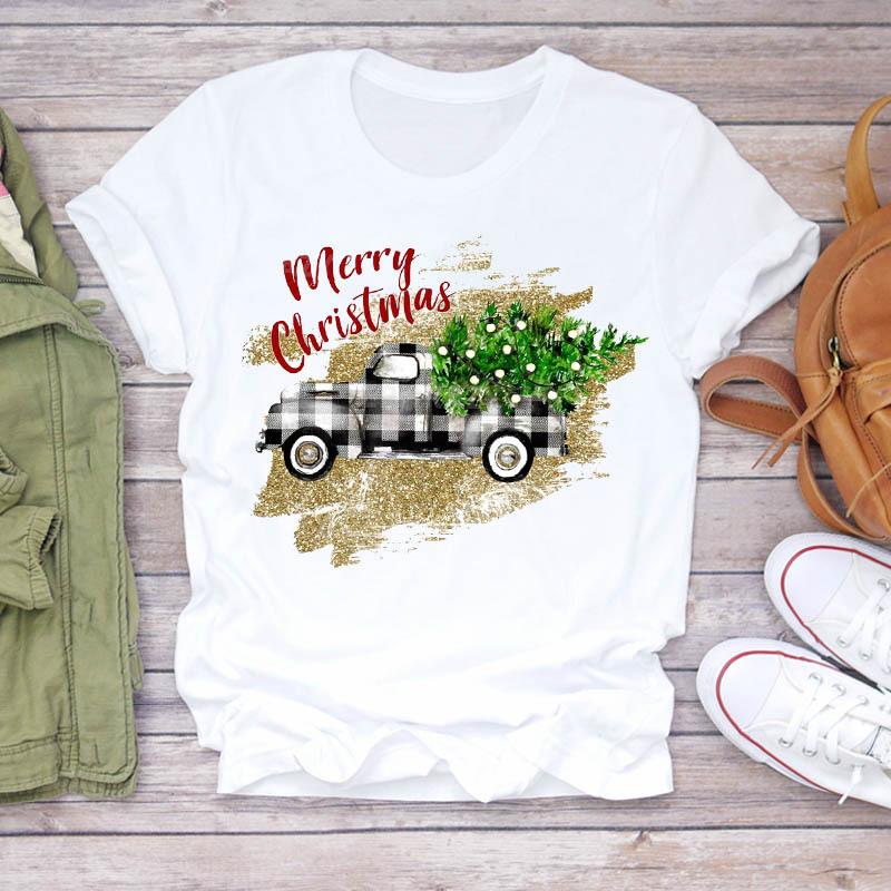 Casual Leopard Merry Christmas Tree Graphics Women T-Shirt 90S Kids Summer Shirts Loose White Female Tops Cute Children Clothes