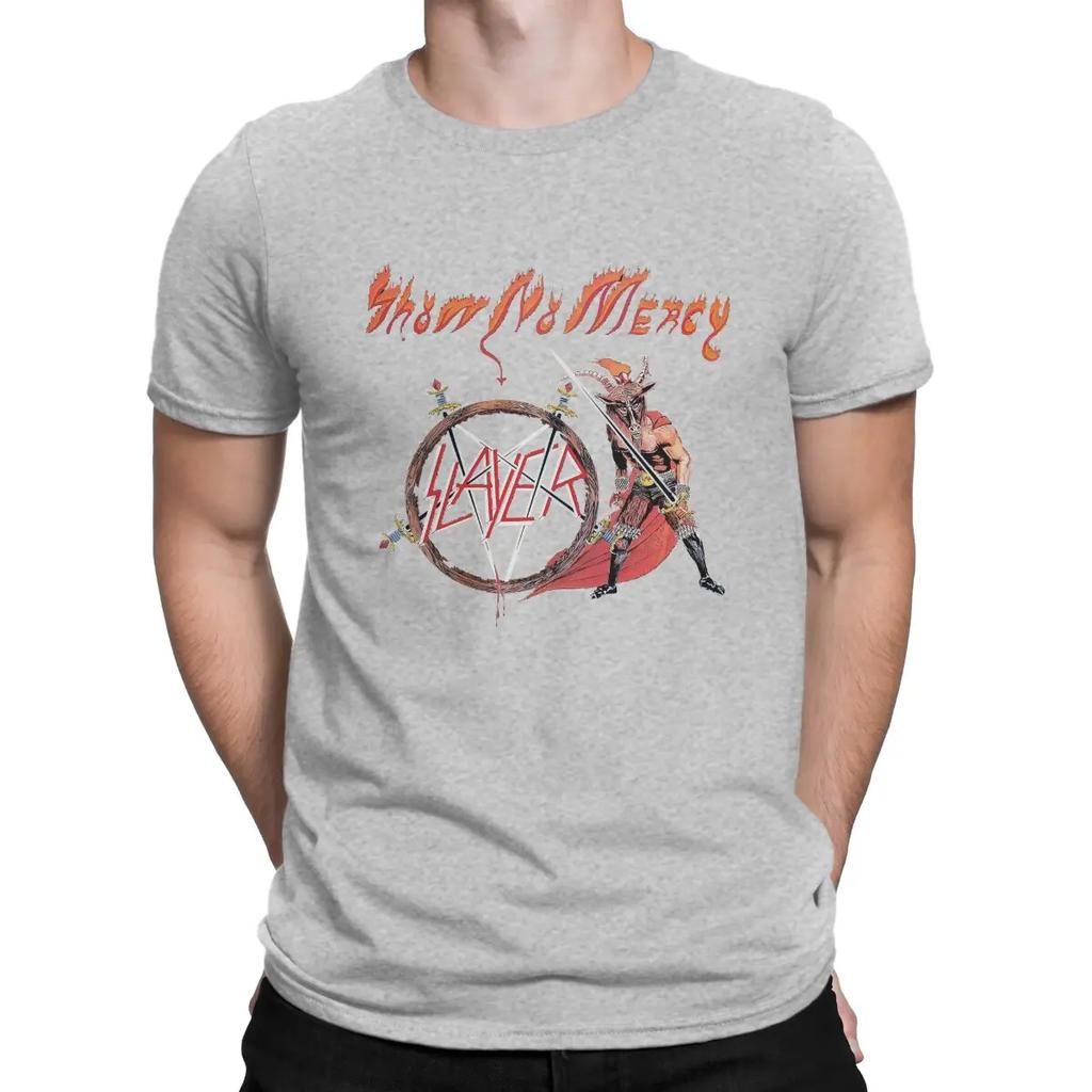 Show No Mercy Men's T Shirt S-Slayer Band Humor Tees Short Sleeve Round Neck T-Shirts 100% Cotton Gift Idea Clothes