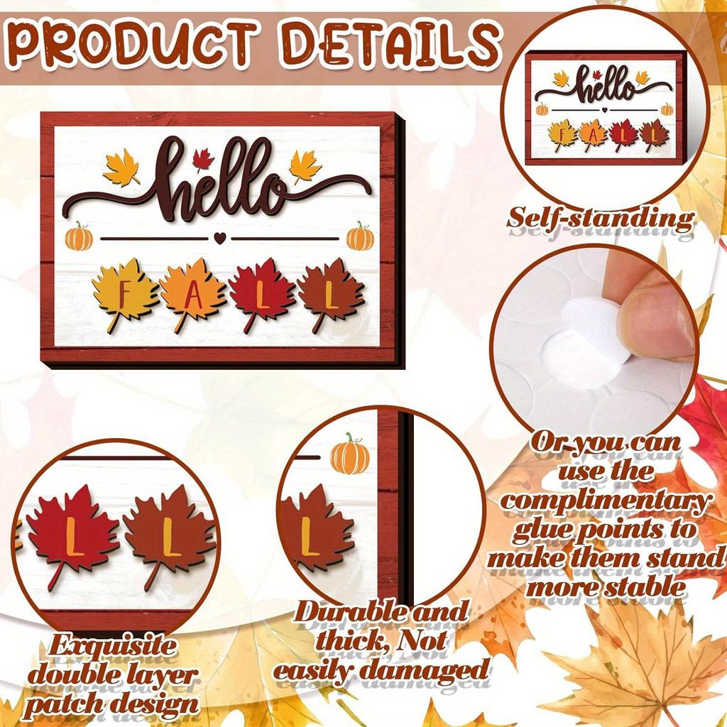 15pcs Thanksgiving Wooden Pumpkin & Maple Leaf Decor Set, Fall Harvest Signs for Wedding, Birthday & Holiday Party Decor