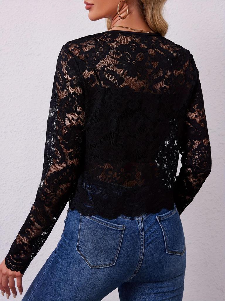 2025 Autumn/Winter Women's Elegant Long-Sleeve Lace Cardigan