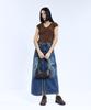Viva Brown 85-Vivaj073 Cat Sand Washed Slit Pocket Long Denim Skirt Indigo