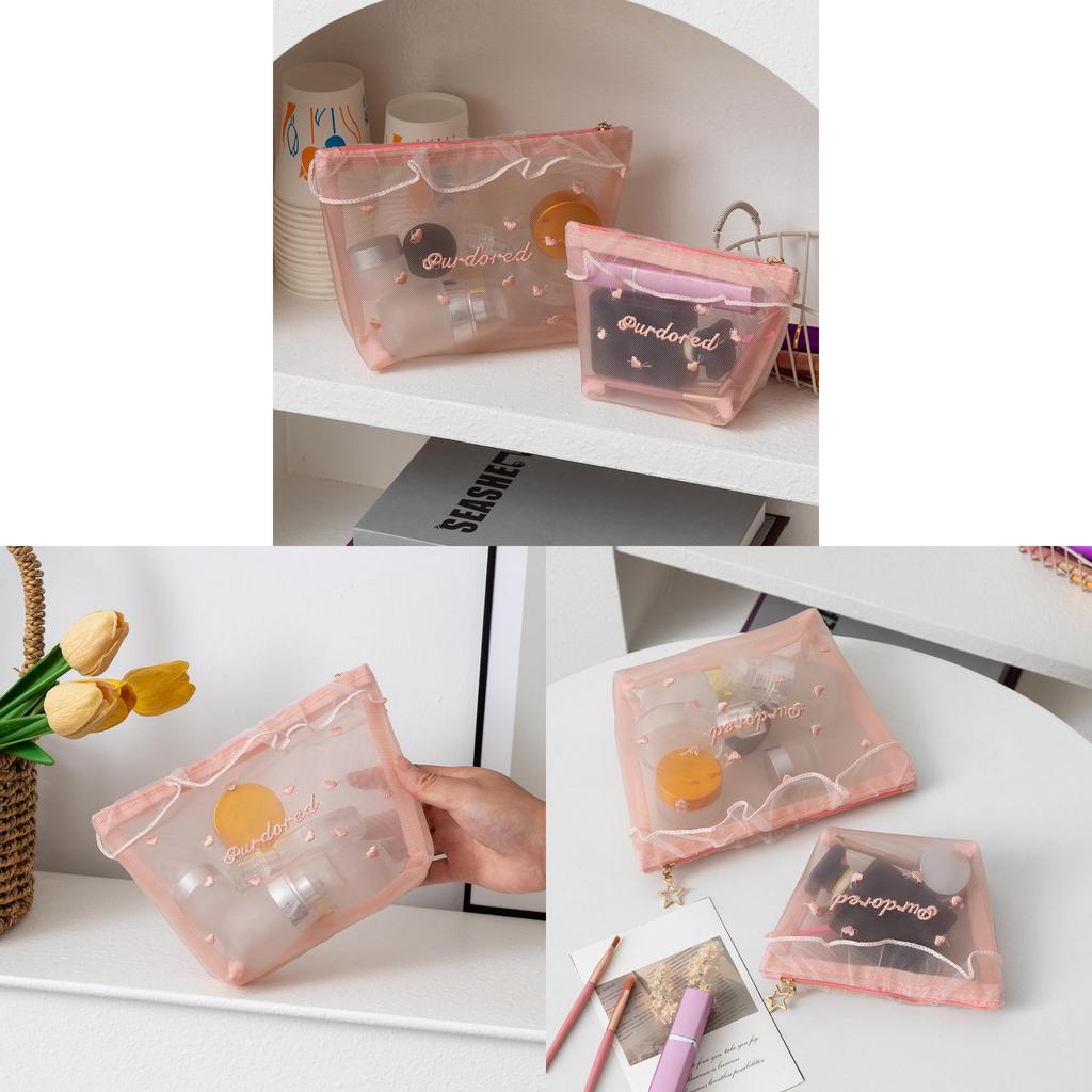 Polyester Large Capacity Transparent Makeup Bag For Girls Travel And Daily Use