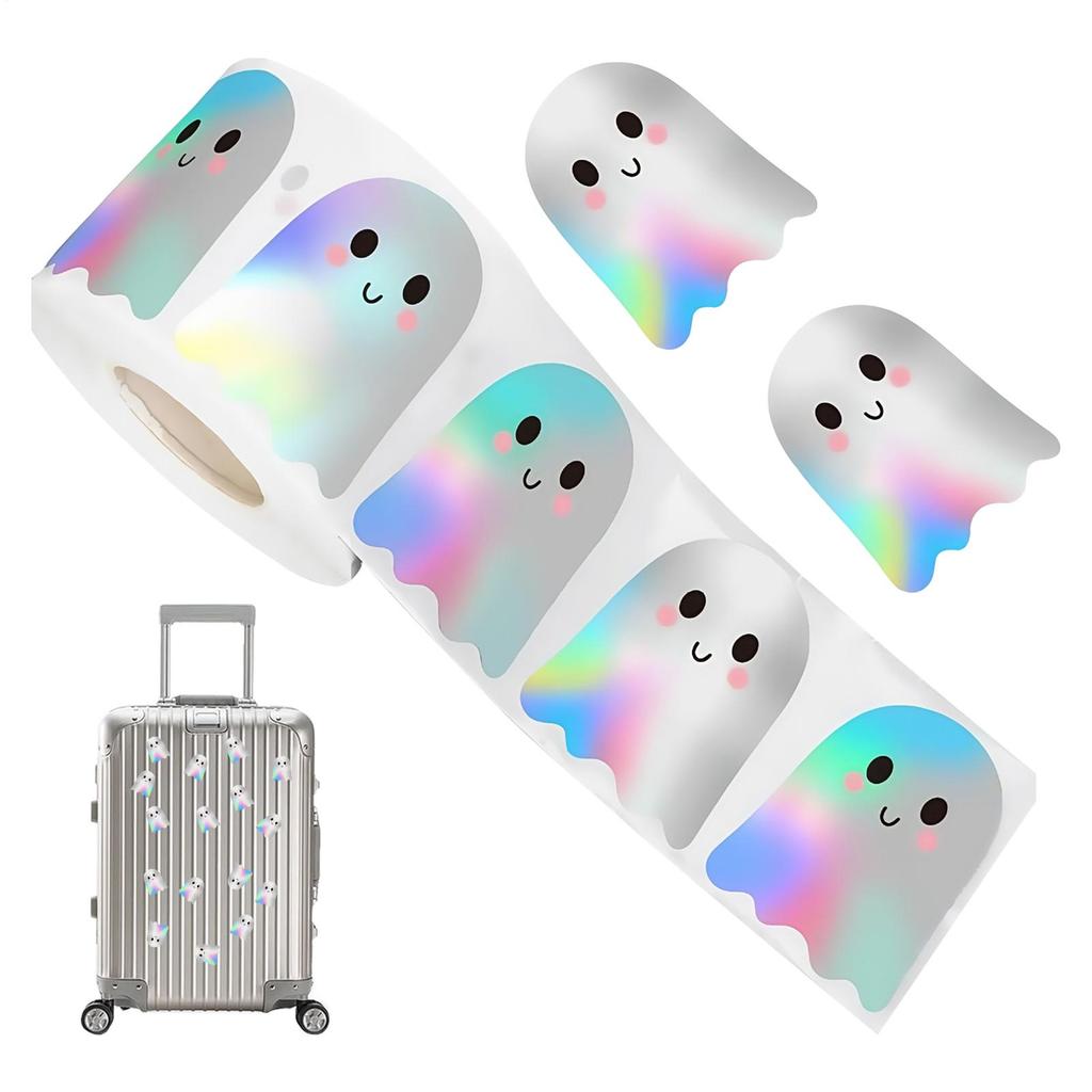 500pcs/roll Halloween Decorations Stickers Ghost Adhesive Stickers Room Decor Holographic Decals For Crafts Bottle Bags Book