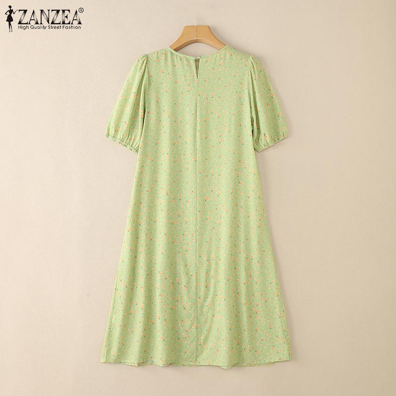 ZANZEA Women Casual Round Neck Summer Short Sleeve Floral Dress