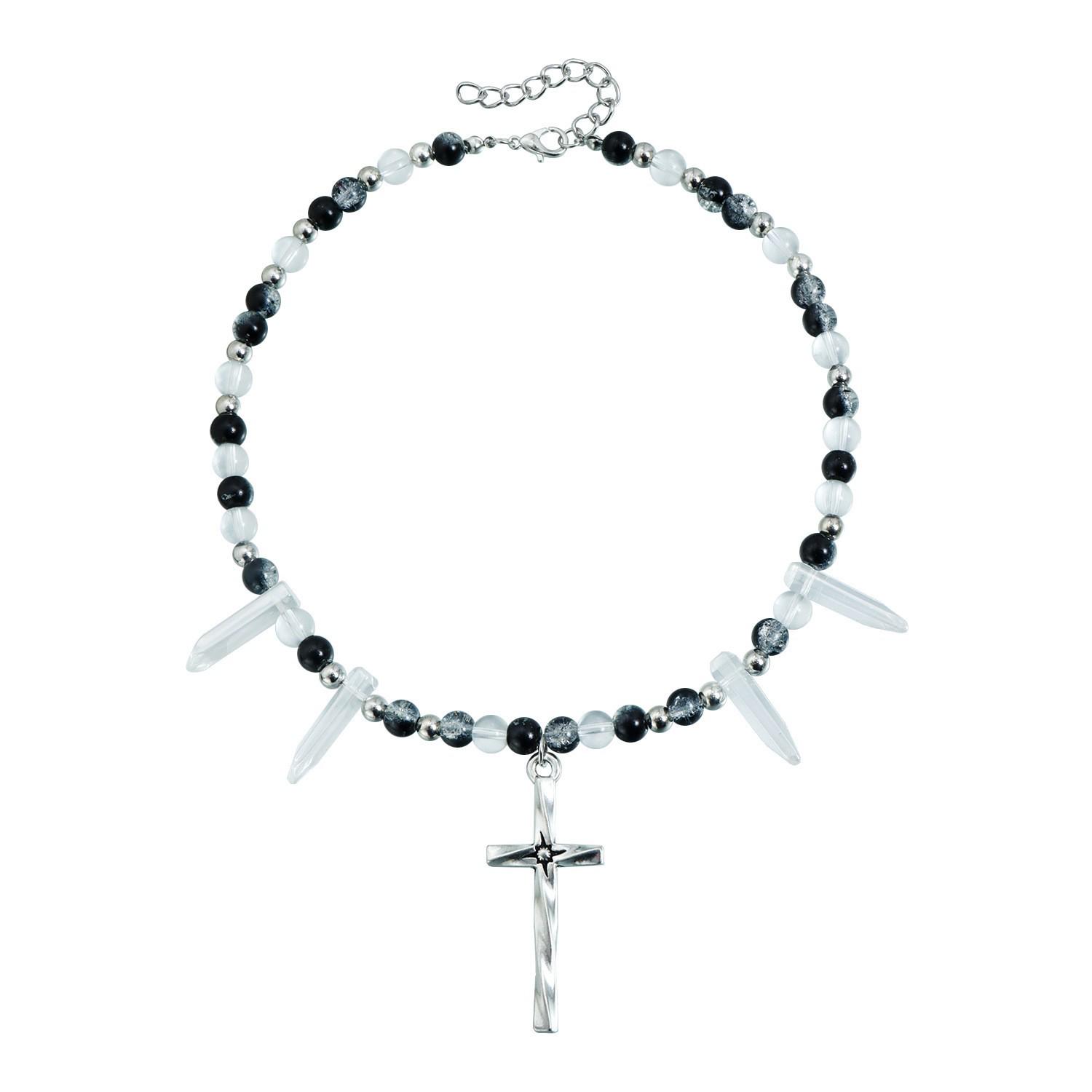 Women s Dark Style Irregular Clavicle Chain: European & American Cross Necklace with Black Beads