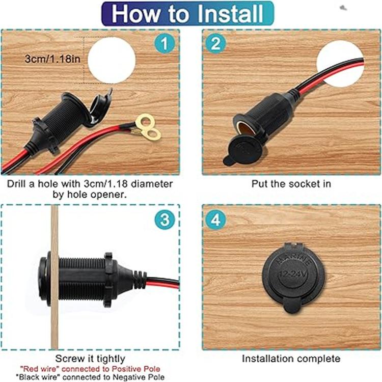 12 awg 12V24V High-power Waterproof Threaded Cigarette Lighter Female Socket Wire for Car and Motorcycle Modification