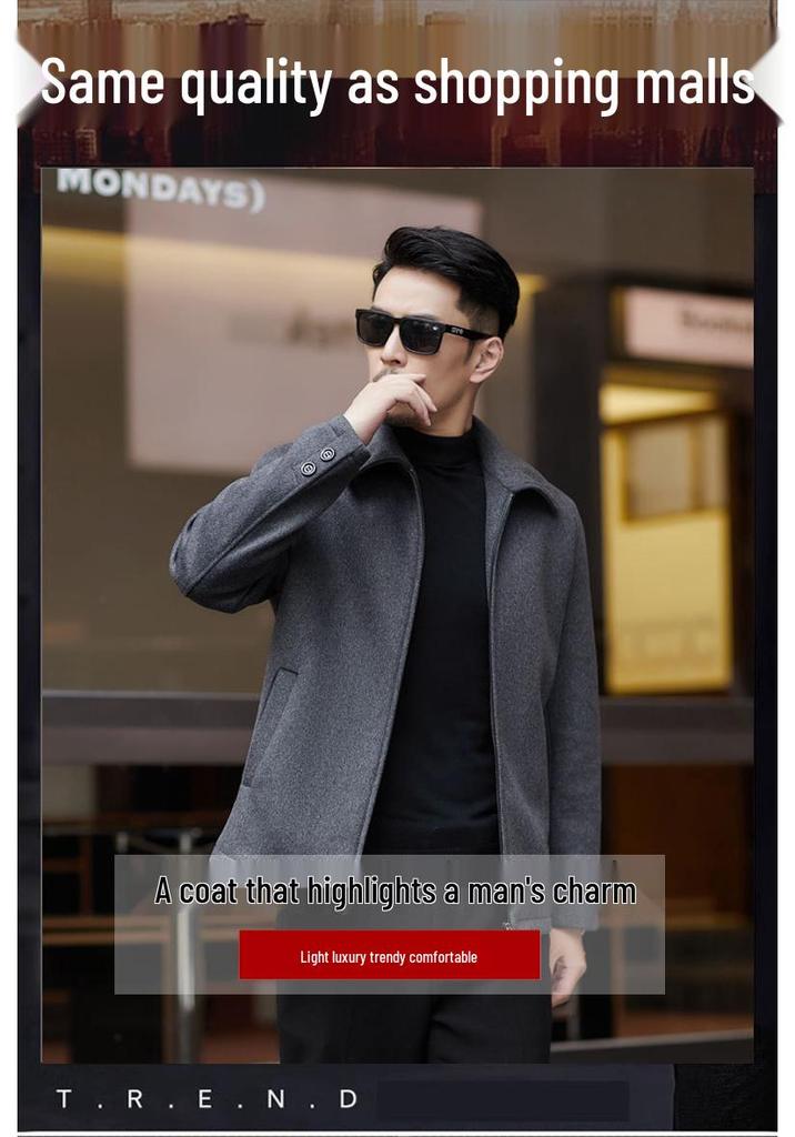 Men's Autumn Winter Cashmere Wool Lapel Jacket - Thick, Casual, Versatile Coat for Middle-Aged and Elderly Dads