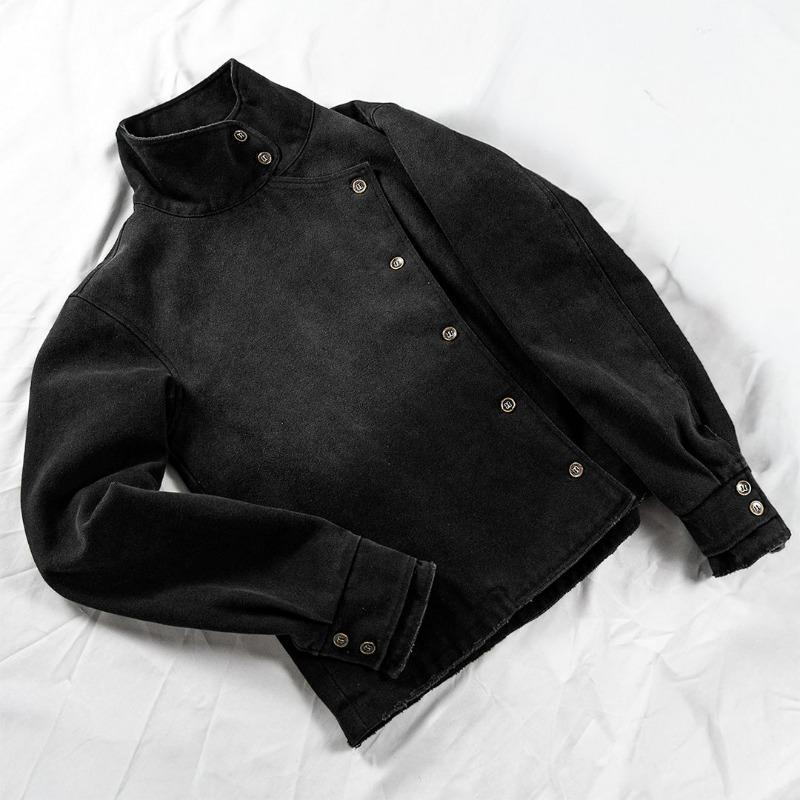 Y2k Fechtjacke Vintage-Waschung Farbverlauf Unregelmäßige Knöpfe Unisex Jacke Gothic Harajuku Streetwear Leinwand Baumwolle Freizeitjacke