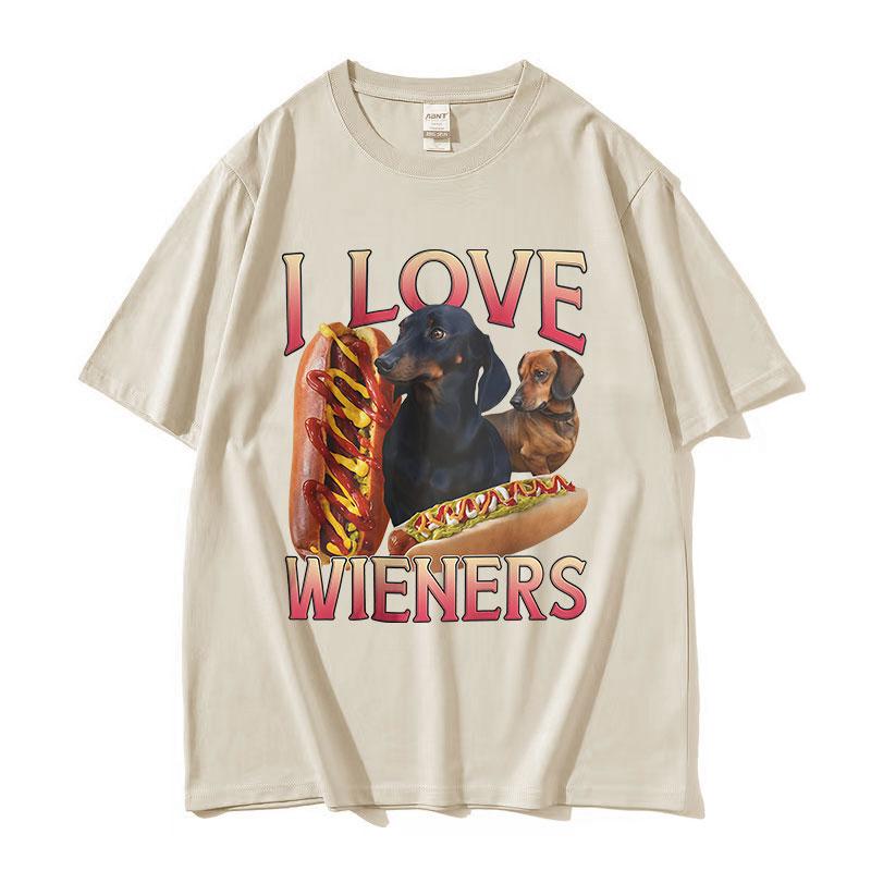 Kocham Jamniki Śmieszny Mem Koszulka Męska Vintage Moda Wysokiej Jakości Bawełniane Koszulki Unisex Codzienna O-szycie Ubrania Koszulka