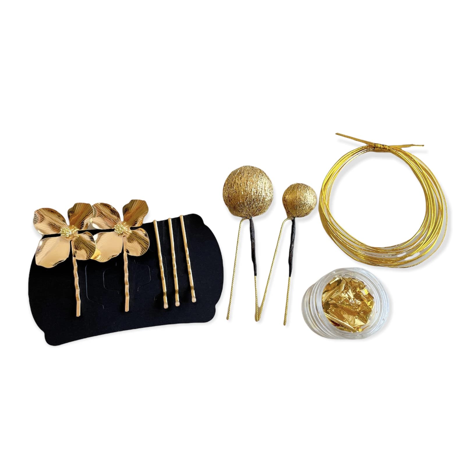 

Gold head dress set with flower gold leaf and ball kanzashi Mizuhiki, pin, золотой