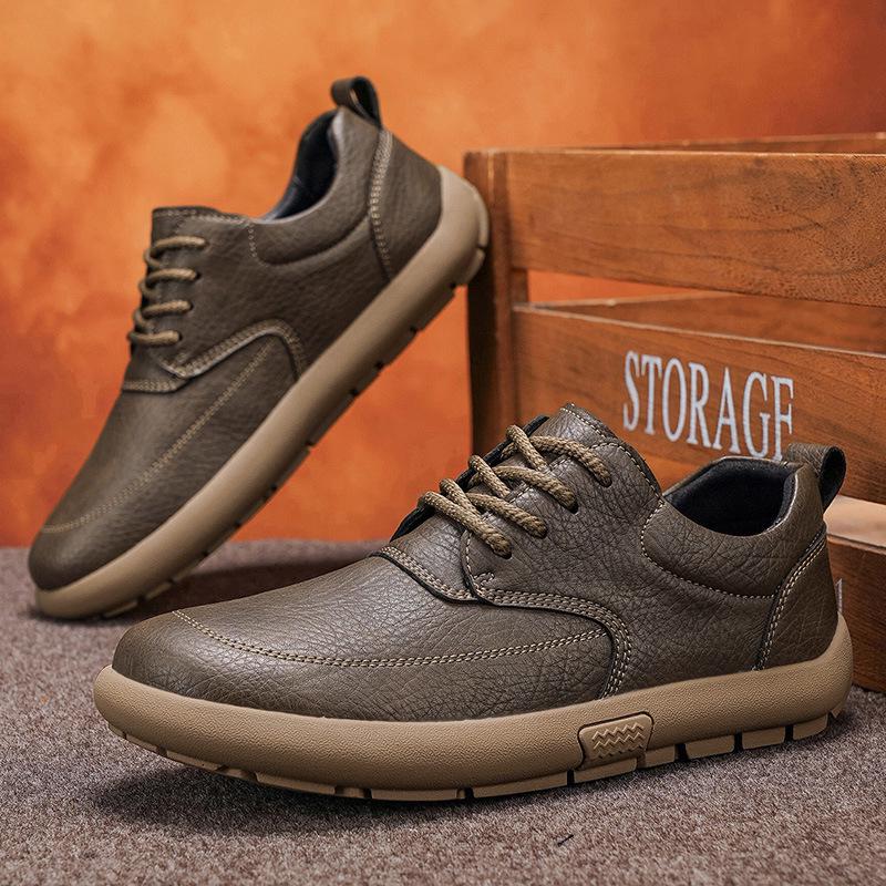 Plus Size Men's Leather Shoes: Comfortable, Soft Sole, Wide Round Toe Casual Shoes for Spring.