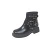 Retro denim metal belt buckle short boots New women's shoes Spring and summer soft leather middle heel sleeve tide