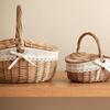 Wicker Picnic Basket with Lid and Handle Sturdy Woven Body with Washable Lining for Easter,Mother's Day,Outdoor Camping
